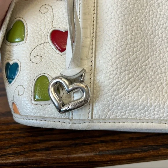 Brighton Fresca White Multicolor Colorful Hearts Leather Shoulder Bag Purse - Picture 13 of 16